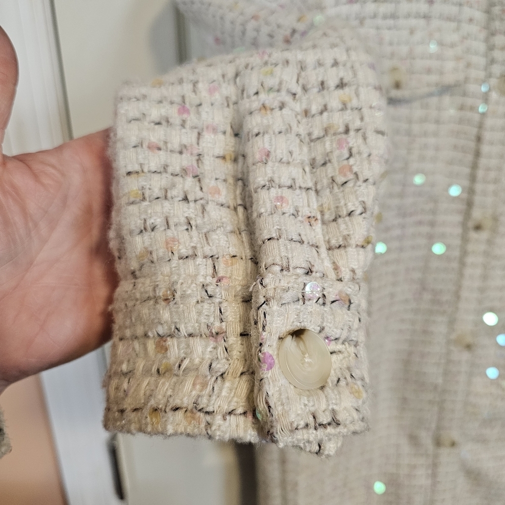 Blank NYC Grand Entrance Sequined Shirt Jacket Tweed Shacket Coat Long - Picture 6 of 10